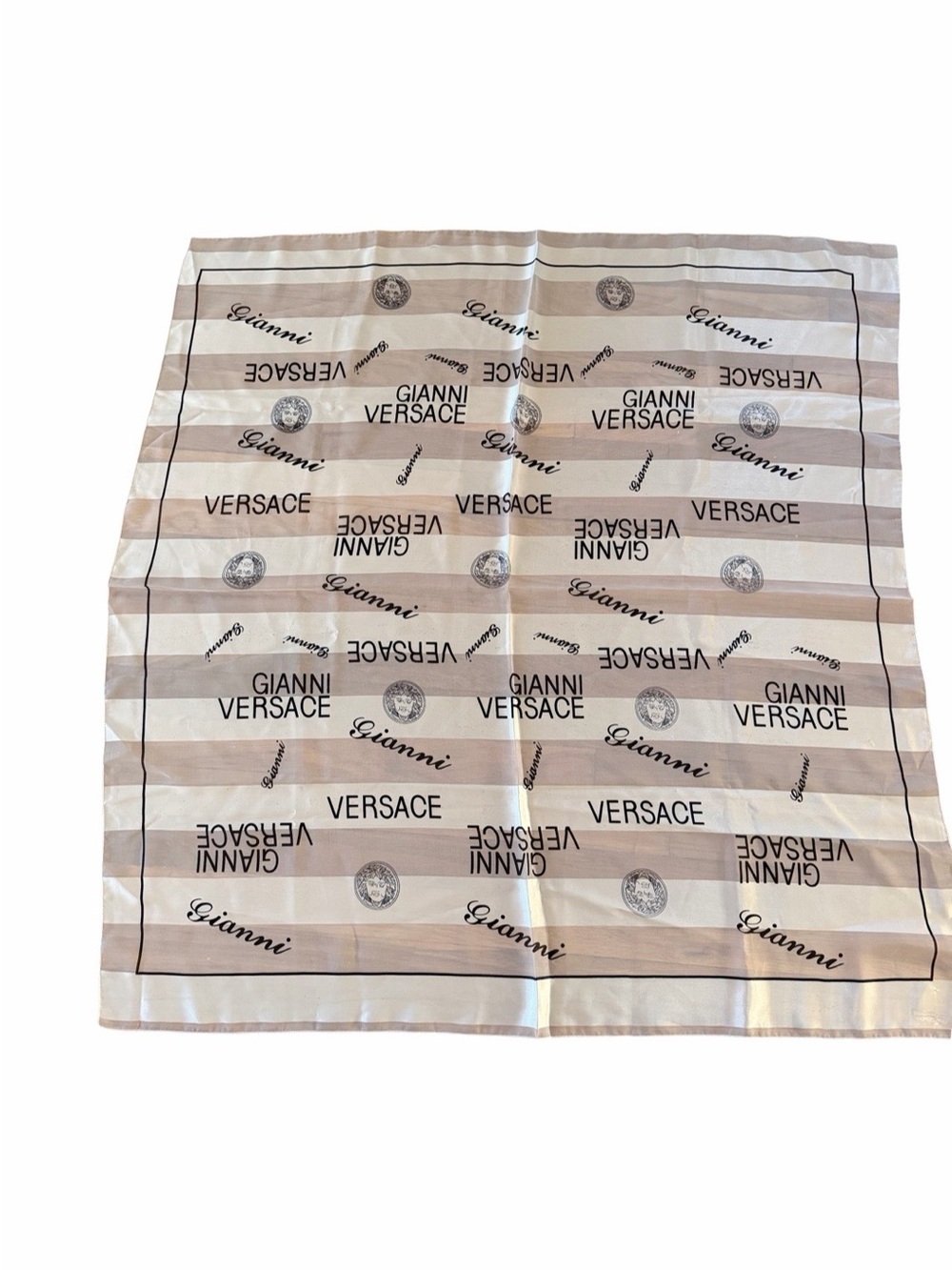 Versace Beige Cream Logo Print Silk Scarf Throw